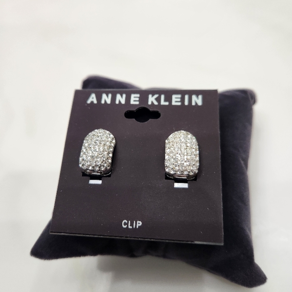 Anne Klein Silver and Cubic Zirconia Clip Earrings
